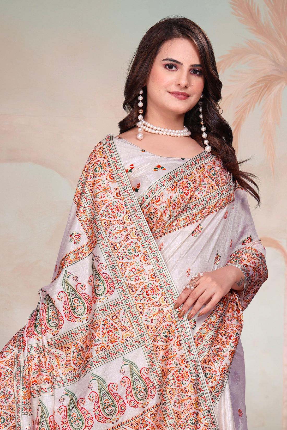 Ivory Paisley- White Organza Floral Print Saree